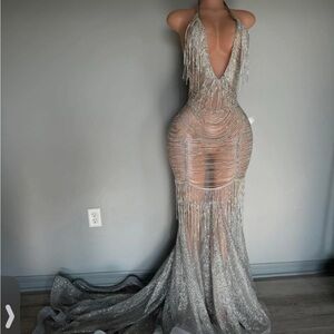 Elegant Silver Evening Gown